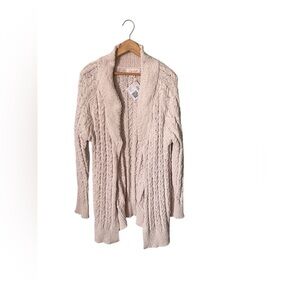 NWT Chenille Open Front Cream Chunky Cable Knit Cardigan Sweater Size Small